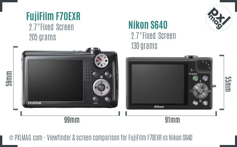FujiFilm F70EXR vs Nikon S640 Screen and Viewfinder comparison