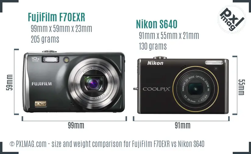 FujiFilm F70EXR vs Nikon S640 size comparison