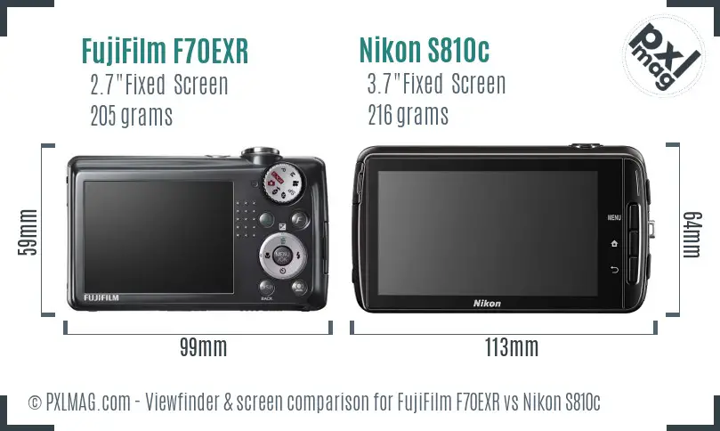 FujiFilm F70EXR vs Nikon S810c Screen and Viewfinder comparison