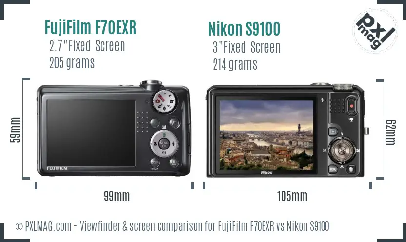 FujiFilm F70EXR vs Nikon S9100 Screen and Viewfinder comparison