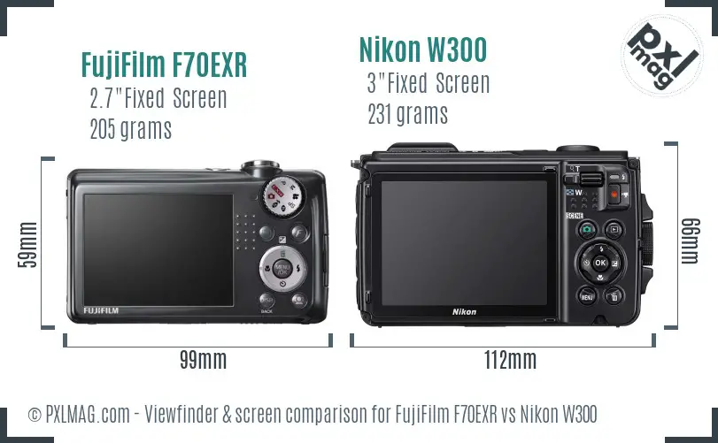 FujiFilm F70EXR vs Nikon W300 Screen and Viewfinder comparison