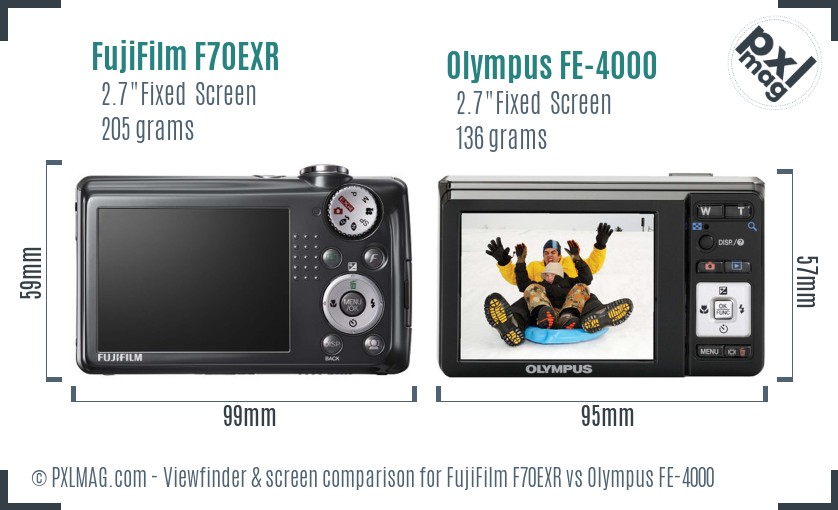 FujiFilm F70EXR vs Olympus FE-4000 Screen and Viewfinder comparison