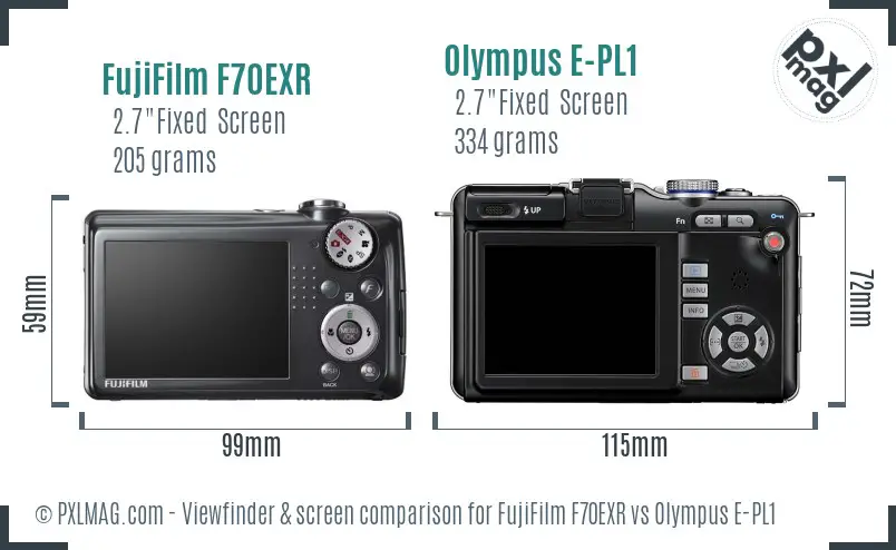 FujiFilm F70EXR vs Olympus E-PL1 Screen and Viewfinder comparison