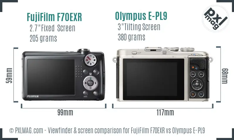 FujiFilm F70EXR vs Olympus E-PL9 Screen and Viewfinder comparison