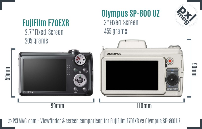 FujiFilm F70EXR vs Olympus SP-800 UZ Screen and Viewfinder comparison