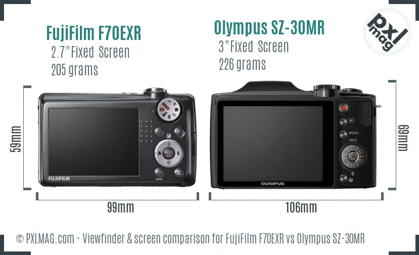 FujiFilm F70EXR vs Olympus SZ-30MR Screen and Viewfinder comparison