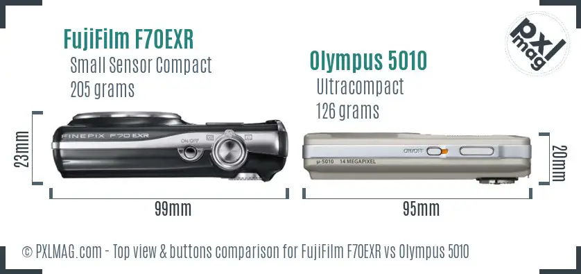 FujiFilm F70EXR vs Olympus 5010 top view buttons comparison
