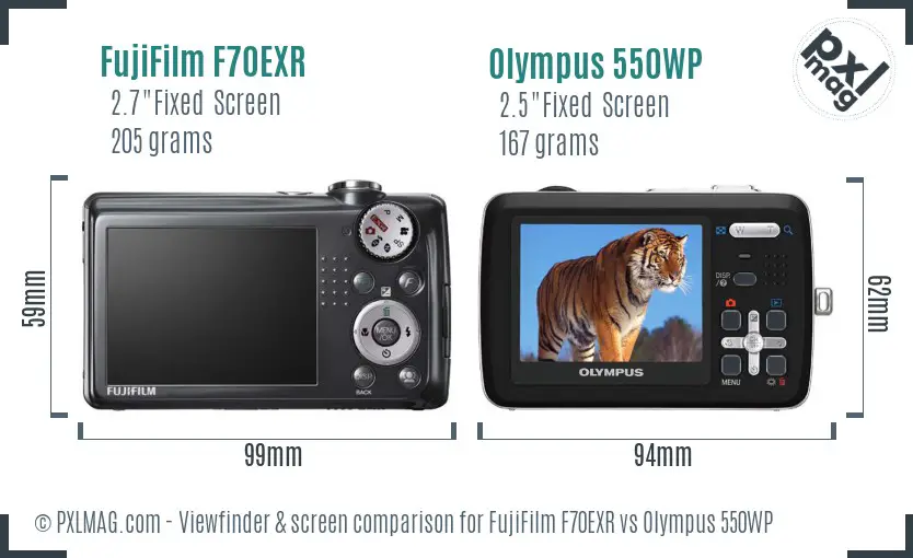 FujiFilm F70EXR vs Olympus 550WP Screen and Viewfinder comparison