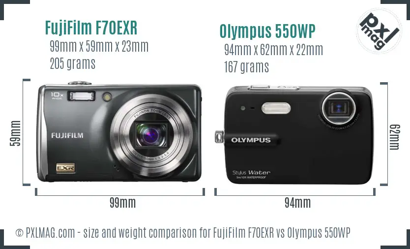 FujiFilm F70EXR vs Olympus 550WP size comparison