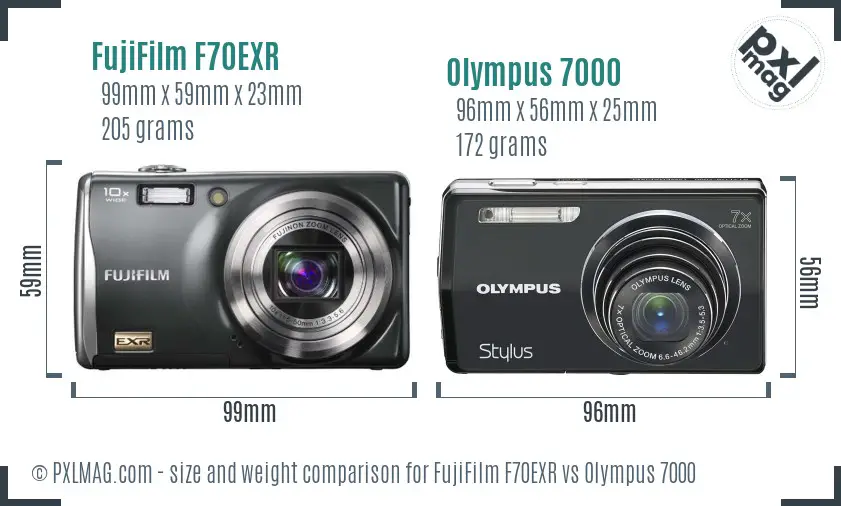 FujiFilm F70EXR vs Olympus 7000 size comparison FujiFilm F70EXR vs Olympus 7000 size comparison