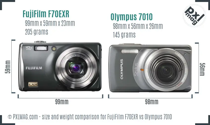 FujiFilm F70EXR vs Olympus 7010 size comparison