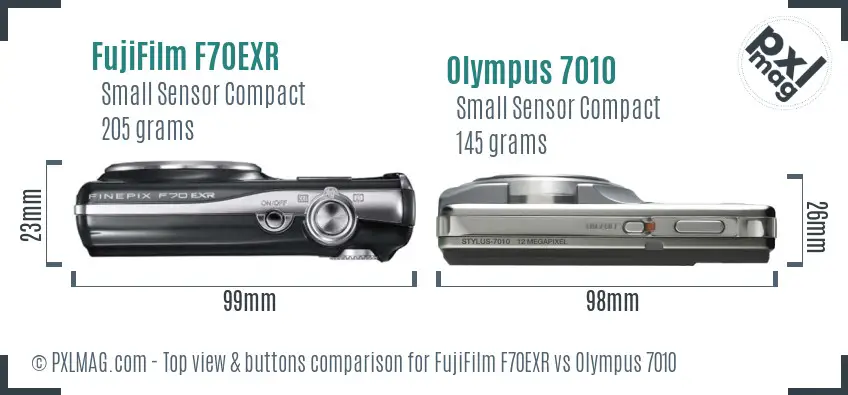 FujiFilm F70EXR vs Olympus 7010 top view buttons comparison