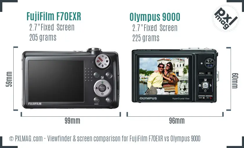 FujiFilm F70EXR vs Olympus 9000 Screen and Viewfinder comparison
