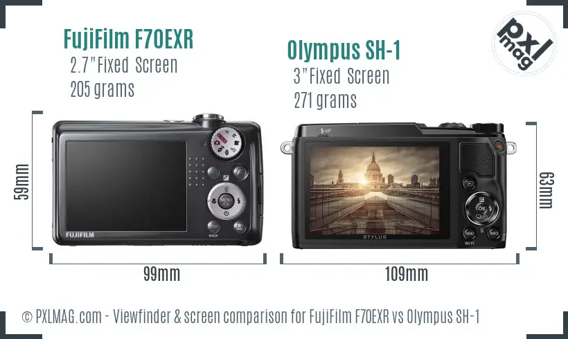 FujiFilm F70EXR vs Olympus SH-1 Screen and Viewfinder comparison