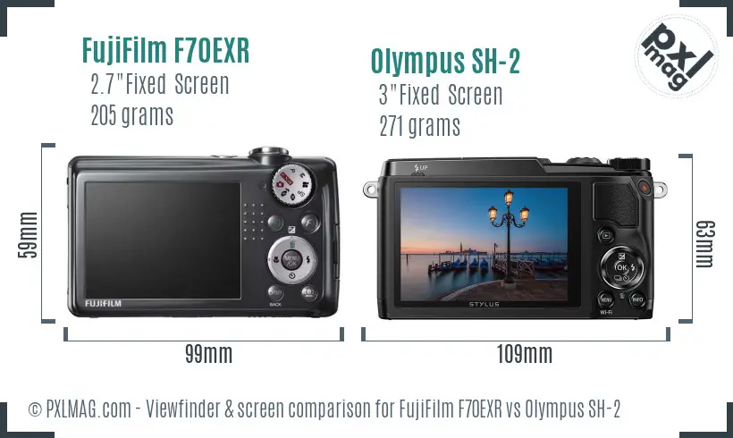 FujiFilm F70EXR vs Olympus SH-2 Screen and Viewfinder comparison
