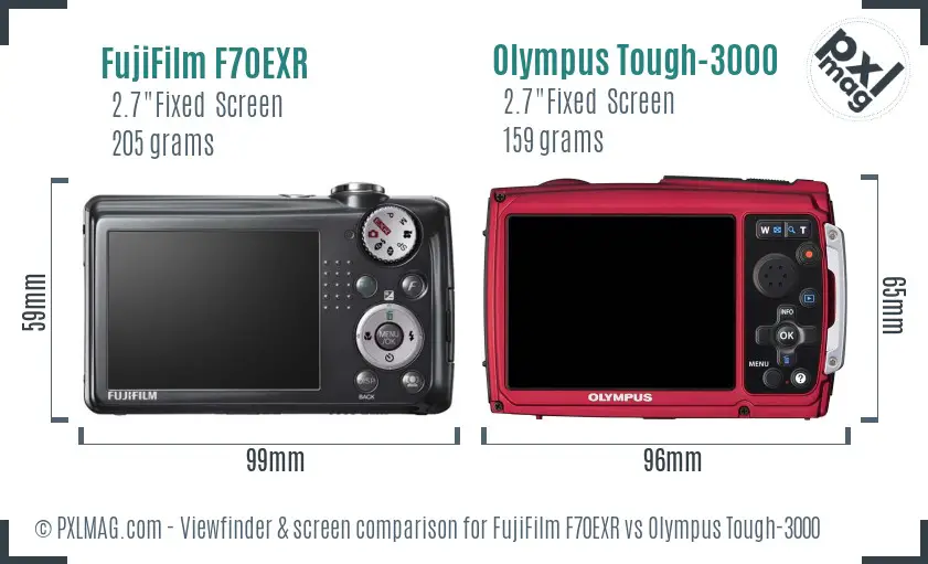 FujiFilm F70EXR vs Olympus Tough-3000 Screen and Viewfinder comparison