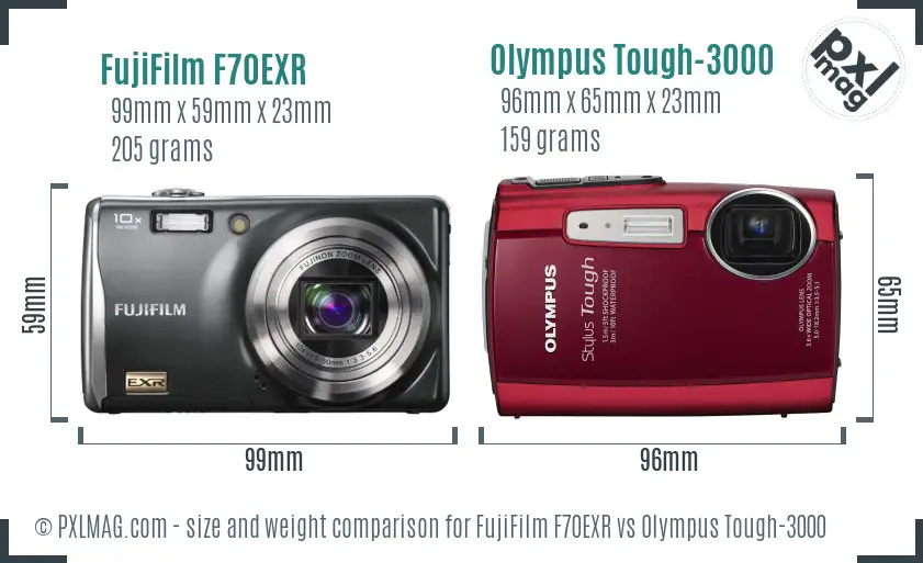 FujiFilm F70EXR vs Olympus Tough-3000 size comparison