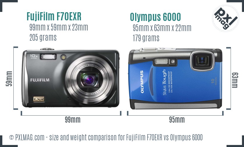 FujiFilm F70EXR vs Olympus 6000 size comparison FujiFilm F70EXR vs Olympus 6000 size comparison