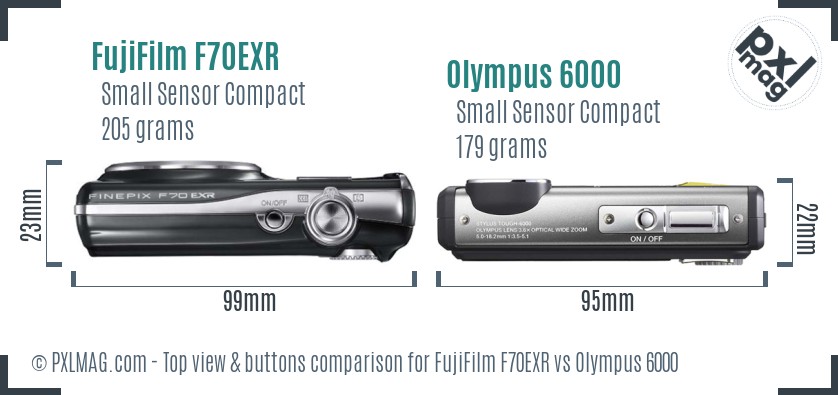 FujiFilm F70EXR vs Olympus 6000 top view buttons comparison