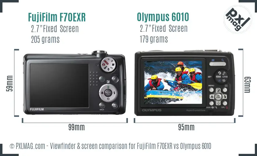 FujiFilm F70EXR vs Olympus 6010 Screen and Viewfinder comparison