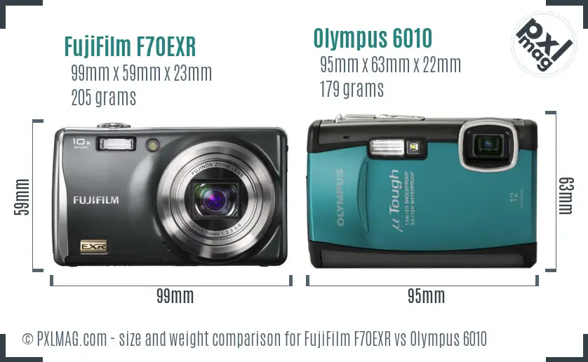 FujiFilm F70EXR vs Olympus 6010 size comparison