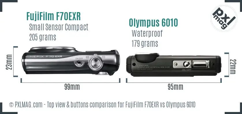 FujiFilm F70EXR vs Olympus 6010 top view buttons comparison