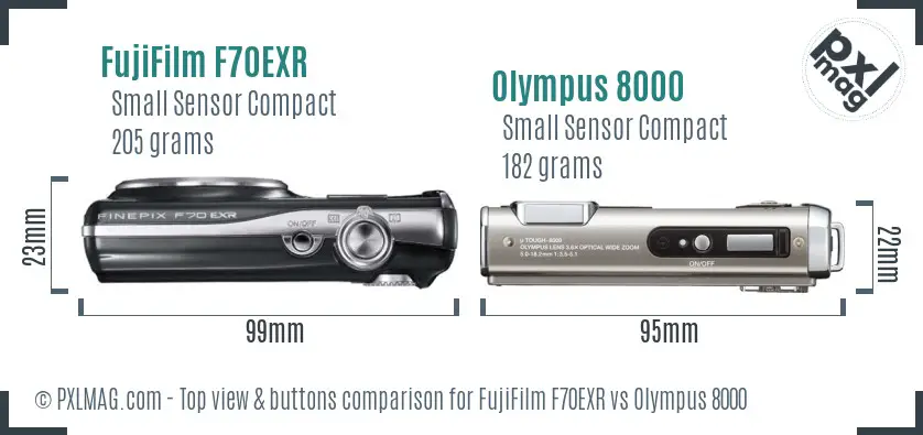 FujiFilm F70EXR vs Olympus 8000 top view buttons comparison