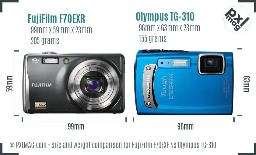 FujiFilm F70EXR vs Olympus TG-310 size comparison FujiFilm F70EXR vs Olympus TG-310 size comparison