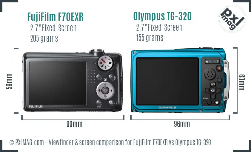 FujiFilm F70EXR vs Olympus TG-320 Screen and Viewfinder comparison