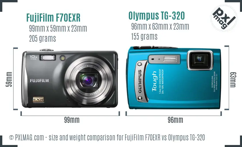 FujiFilm F70EXR vs Olympus TG-320 size comparison