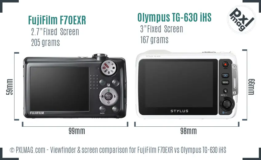 FujiFilm F70EXR vs Olympus TG-630 iHS Screen and Viewfinder comparison
