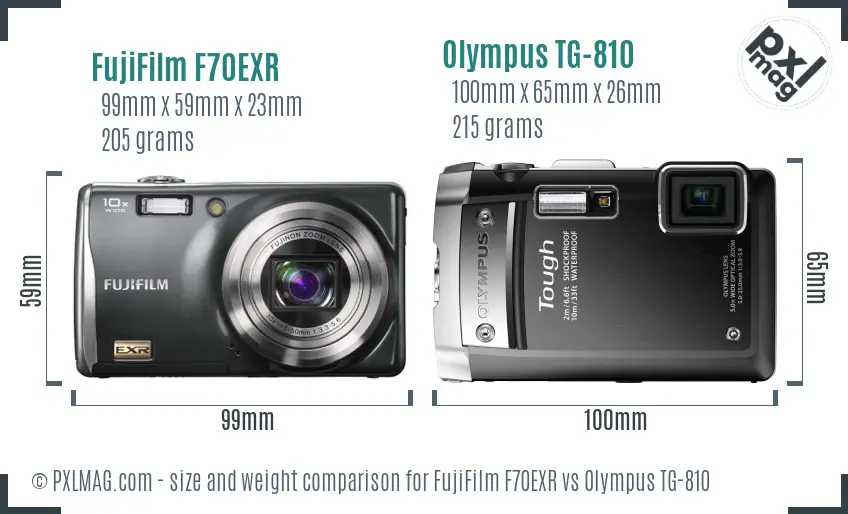 FujiFilm F70EXR vs Olympus TG-810 size comparison
