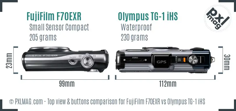 FujiFilm F70EXR vs Olympus TG-1 iHS top view buttons comparison