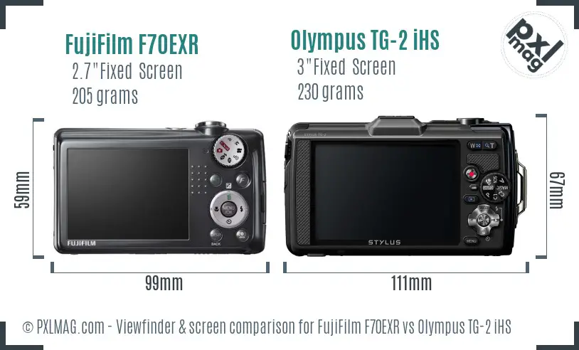 FujiFilm F70EXR vs Olympus TG-2 iHS Screen and Viewfinder comparison