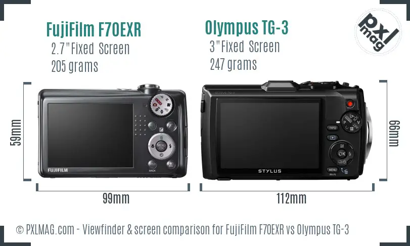 FujiFilm F70EXR vs Olympus TG-3 Screen and Viewfinder comparison