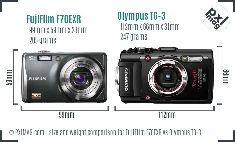 FujiFilm F70EXR vs Olympus TG-3 size comparison