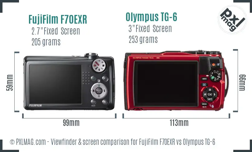 FujiFilm F70EXR vs Olympus TG-6 Screen and Viewfinder comparison