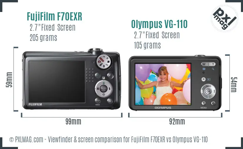 FujiFilm F70EXR vs Olympus VG-110 Screen and Viewfinder comparison