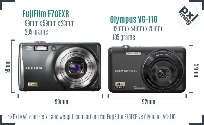 FujiFilm F70EXR vs Olympus VG-110 size comparison