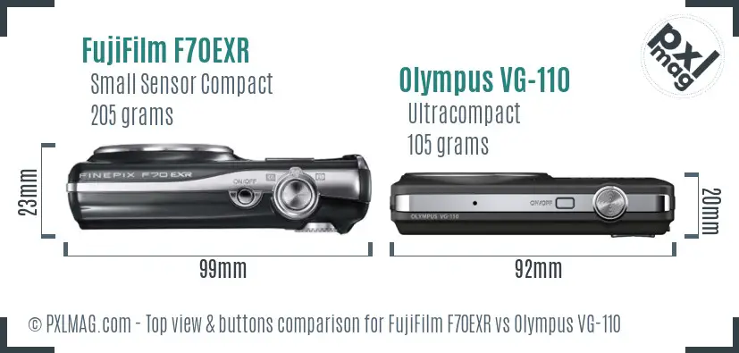 FujiFilm F70EXR vs Olympus VG-110 top view buttons comparison