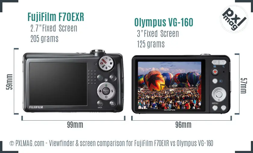 FujiFilm F70EXR vs Olympus VG-160 Screen and Viewfinder comparison