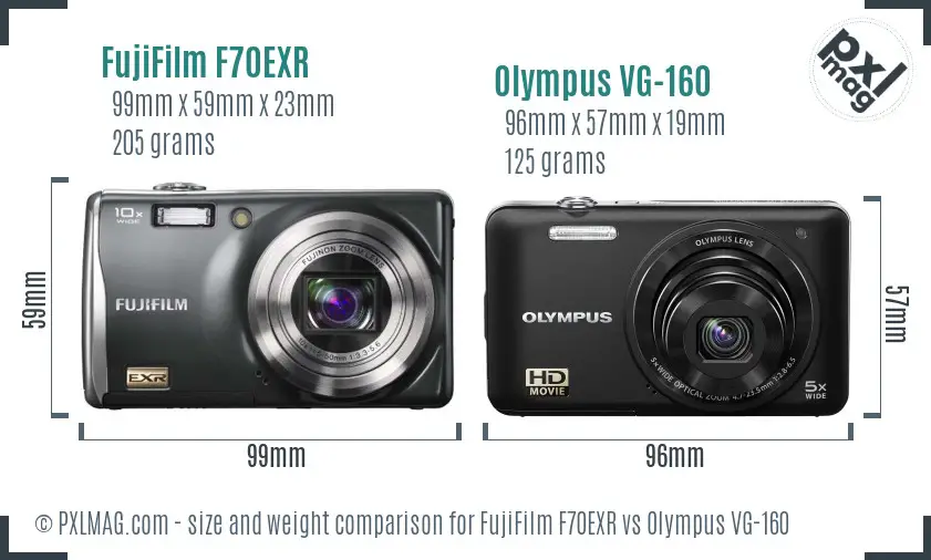 FujiFilm F70EXR vs Olympus VG-160 size comparison