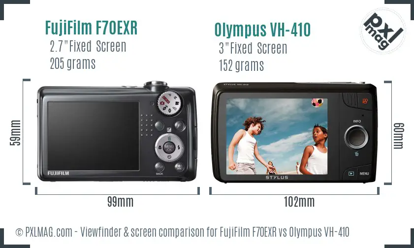 FujiFilm F70EXR vs Olympus VH-410 Screen and Viewfinder comparison