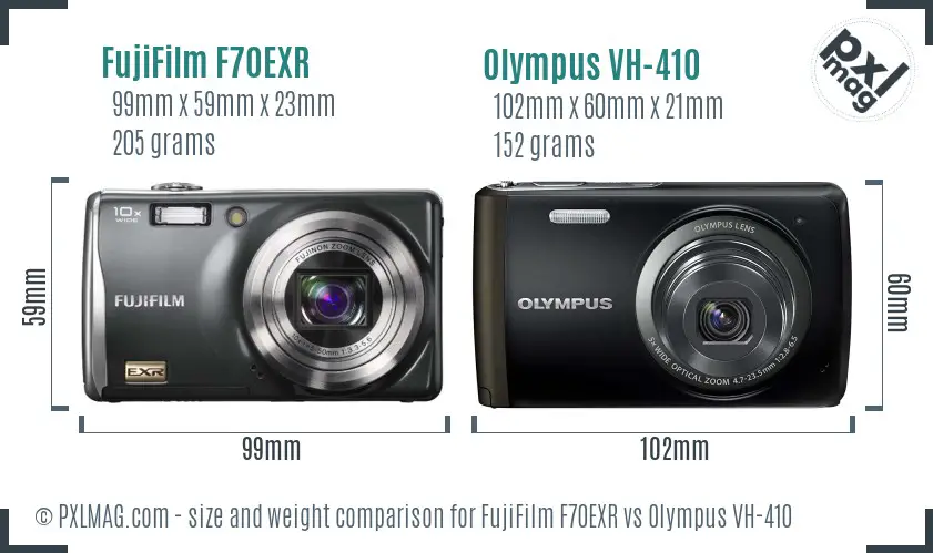 FujiFilm F70EXR vs Olympus VH-410 size comparison