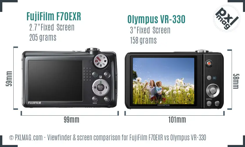 FujiFilm F70EXR vs Olympus VR-330 Screen and Viewfinder comparison