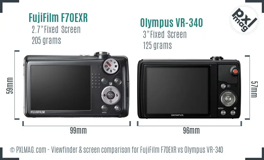 FujiFilm F70EXR vs Olympus VR-340 Screen and Viewfinder comparison