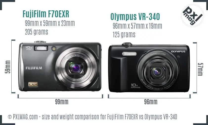FujiFilm F70EXR vs Olympus VR-340 size comparison