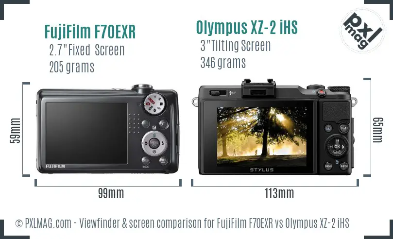 FujiFilm F70EXR vs Olympus XZ-2 iHS Screen and Viewfinder comparison