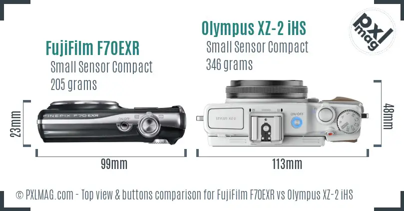 FujiFilm F70EXR vs Olympus XZ-2 iHS top view buttons comparison