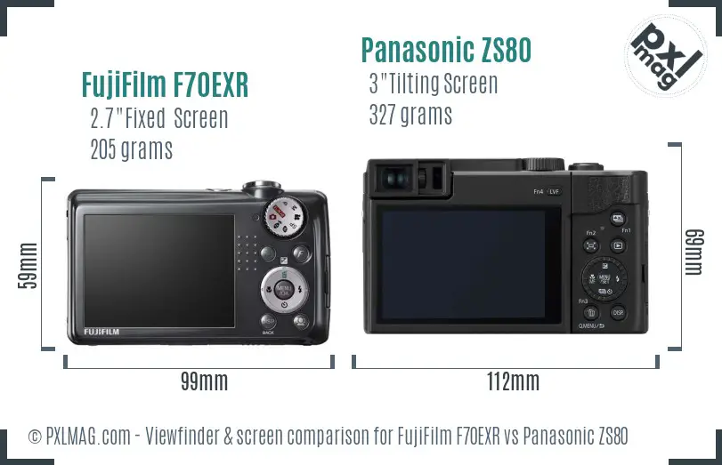 FujiFilm F70EXR vs Panasonic ZS80 Screen and Viewfinder comparison